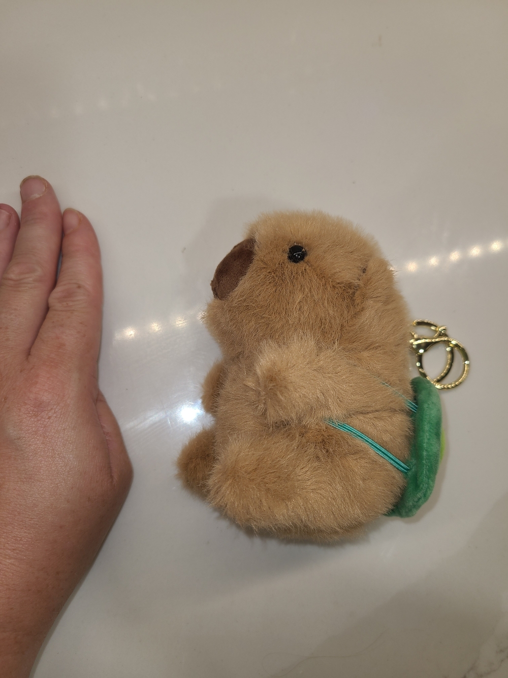 Plush Small Pet Capybara Keychain -  with Green Leaf